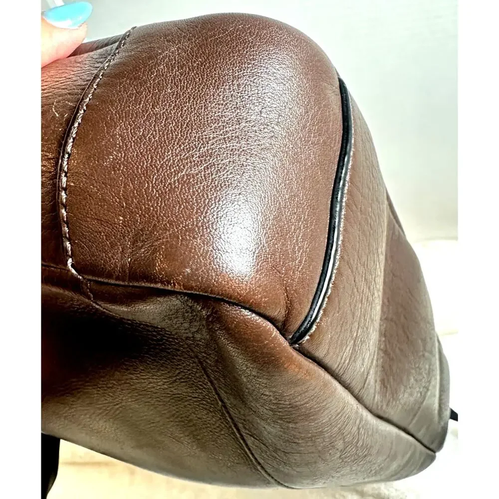 Coach Dark Brown Leather Laptop Bag Briefcase Crossbody Strap EUC